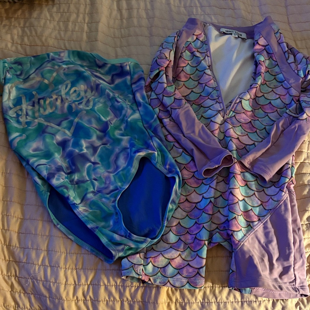 Hurley Kids Mermaid Swim Set Lot- Purple and Blue- NWOT